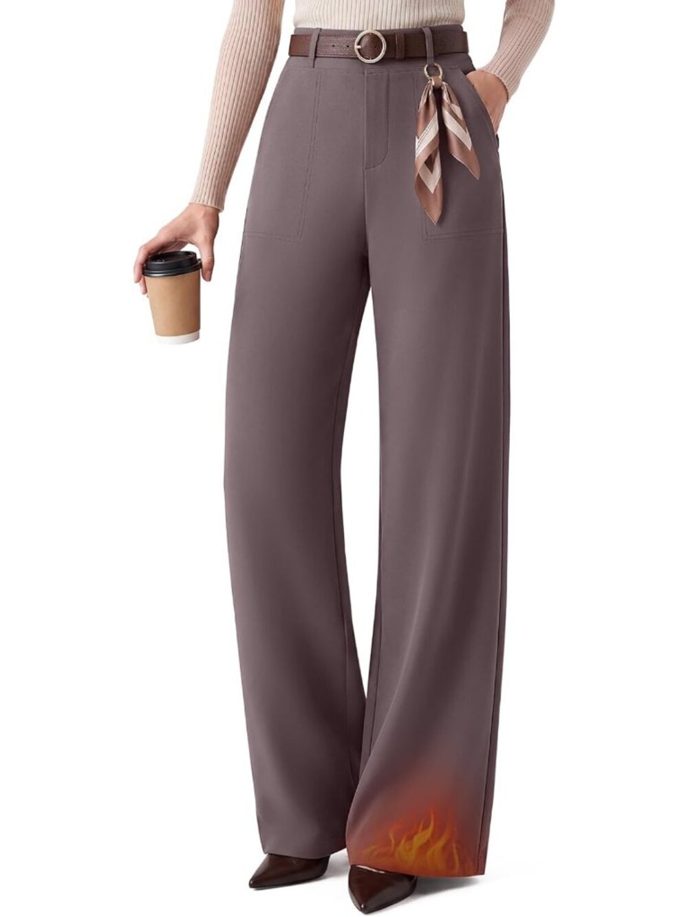Fleece Lined Women's Work Pants with Double Belt Loops - Comfortable & Durable
